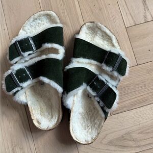 Birkenstock Arizona Shearling fleece sandals US7/37 dark green